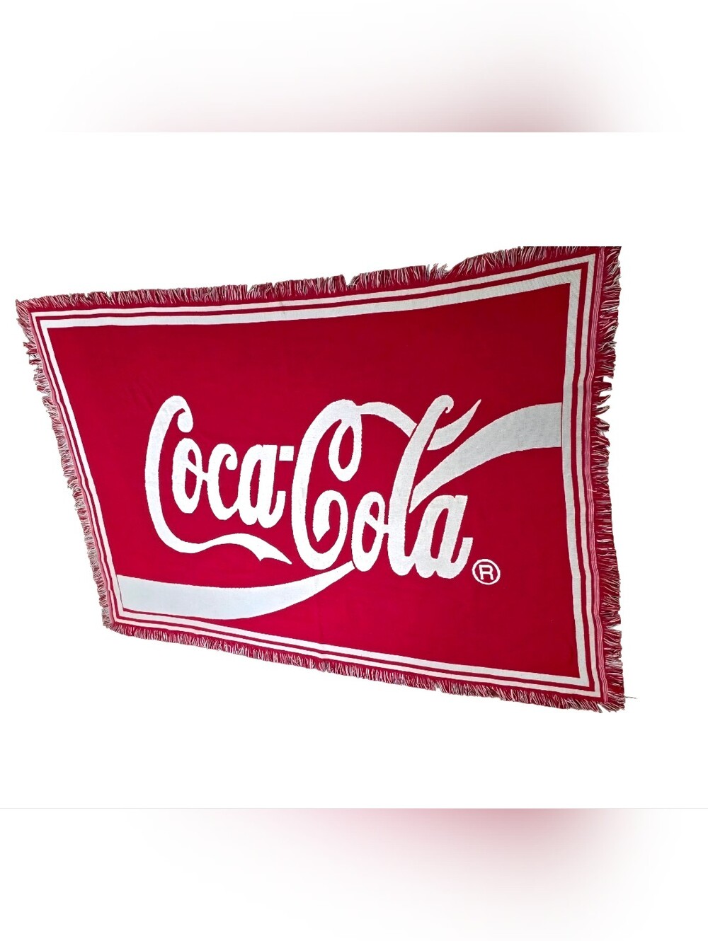 Coca Cola 90s Classic Throw Blanket woven knit tapestry and fringe-size 70”x48"